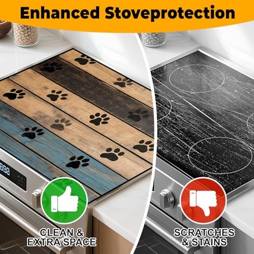 Stove Top Cover Retro Flower Gas Stove Top Cover for Home Decoration Kitchen Pad Non-Stick Washable Cooktop Covers Countertop Protector Keep Stove Clean 28"x20" (Texture-1) - Image 6