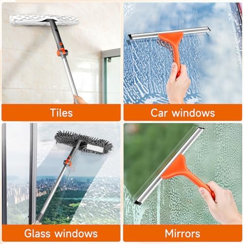Chabatree Window Squeegee Cleaner Set 2-in-1 Window Cleaning Tool with Extendable Pole, Window Cleaning kit with Bendable Head for Indoor & Outdoor Glass for Car Indoor Outdoor High Windows（Kit1.0） - Image 5