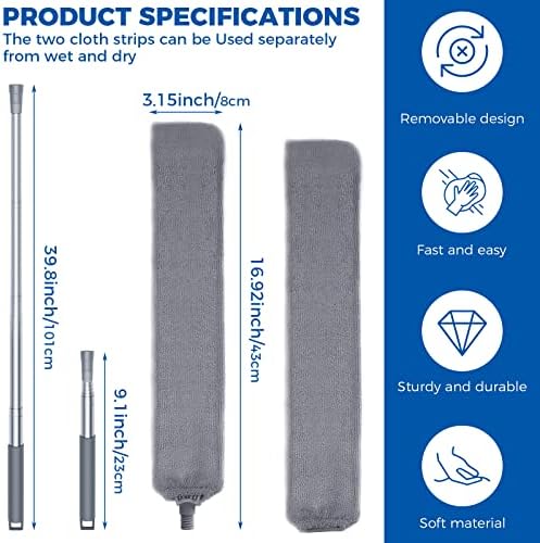 Retractable Gap Dust Cleaner Cleaning Tools with 2 Microfiber Dusting Cloths Long Handle 60inches Washable and Retractable Duster Brush for Cleaning Under Appliances Furniture Couch Fridge - Image 2