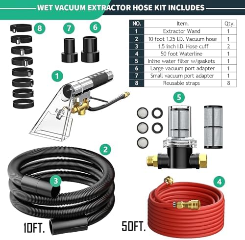 Shop Vac Extractor Kit,Spray Aspirating of Wet Vacuum Hose Extractor Kit,with 50FT Waterline Convert the Universal Shop Vacuum,Into A Professional Auto Carpet Cleaner Machine,for Household,Car,Textile - Image 2