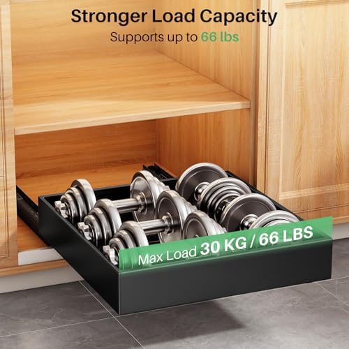 2Pack Pull out Cabinet Organizer, 21"Deep, Heavy Duty Full-extension Slide out Drawers for Kitchen Cabinet, Roll out Shelf Storage with Nano Adhesive for Pots,12"W x 21"D x 3.1"H, Black - Image 5