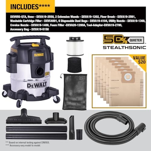 DEWALT 5 Gallon Stealthsonic Shop Vacuum Wet and Dry, 4 Peak HP Shop Vac - Image 5