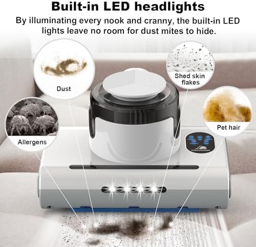 Mattress Vacuum Cleaner,13Kpa Powerful Suction Bed Vaccum Cleaner with UV-C Light,LED Headlights and High Heating Tech,1.2kg Light Weight Handheld vaccum for spot Cleaning,Sofa,Couch Fabric Cleaner - Image 4
