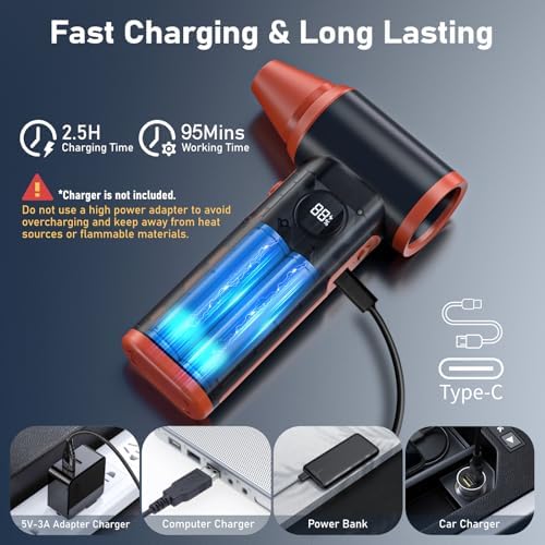 Compressed Air Duster Rechargeable Electric Air Duster for PC Keyboard Mini Dust Blower 130000RPM Cordless Air Blower Jet Dryer Turbo Fan Handheld Blower for Car Home Office, Black-Orange - Image 5