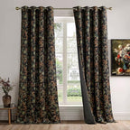 StangH Vintage 100% Blackout Black Floral Velvet Curtains 84 Inch 2 Panels - Image 7