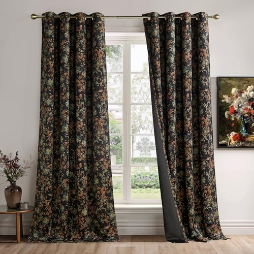 StangH Vintage 100% Blackout Black Floral Velvet Curtains 84 Inch 2 Panels - Image 7