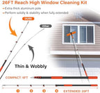 14" Window Squeegee with Extension Pole,26FT Reach High Window Washers for High Outside Windows,Professional Window Cleaning Tool Kit Include Replacement,180°Rotatable Squeegee for Indoor/Outdoor - Image 6