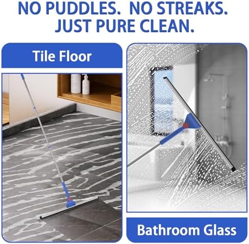 COBETE Floor Scrubber Grout Brush with 16.92IN Large Floor Rubber Squeegee, V-Shaped Scrub Brush and Foam Squeegee Collaborate Cleaning For Tiles, Marble, Glass in Bathrooms, Kitchen,Garages, Pet Hair - Image 5