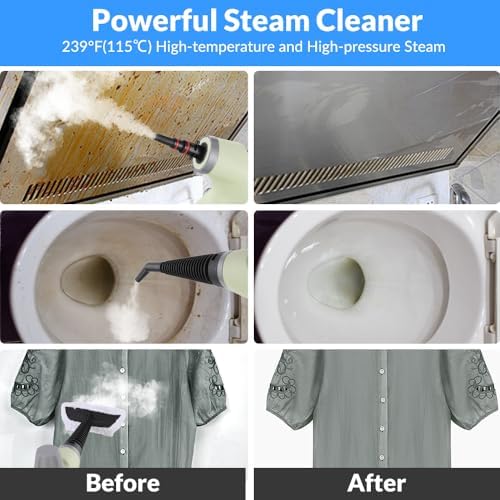 Handheld Pressurized Steam Cleaner with 12 pcs Accessories, Portable Steamer for Cleaning, Steam Cleaner for Home Use, Steamer for Cleaning Car, Furniture, Floor, Upholstery, Grout and Tile, Green - Image 3