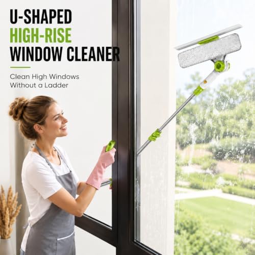 ORIXA U Shaped Window Cleaner for Outside Windows, Extendable Telescopic Pole with Rotatable Squeegee Head, Clean Exterior Glass from Inside, 2 Reusable Microfiber Cloths - Image 7