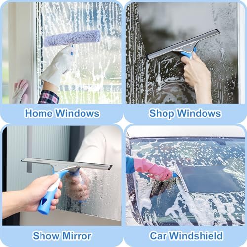 Mitclear Window Cleaning Kit 10IN Squeegee & Scrubber for Shower Glass Car - Image 4