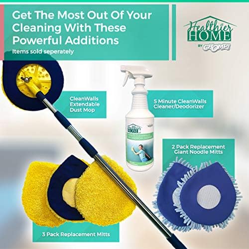 Chomp! Microfiber Mop Refill Pack: 5 Minute CleanWalls 2-pak Giant Noodle Blue Duster Reusable Washable, Window/Door Frame Cleaner and Baseboard Dusts - Dry Dusting Pads - Image 2