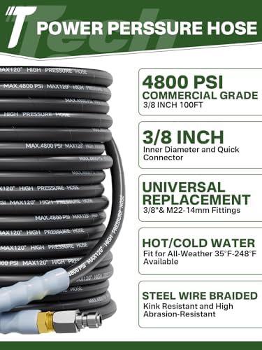 3/8" 4800PSI Pressure Washer Hose 100FT Swivel Quick Connect - Image 2
