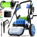 MAX 4800PSI 10" Wheels Electric Pressure Washer, 3L Foam Bottle Professional Electric Power Washer with 5 Nozzles 23FT Hose Reel, 2.8GPM Commercial/Household Pressure Washer Electric Powered, Blue by SOORAITON