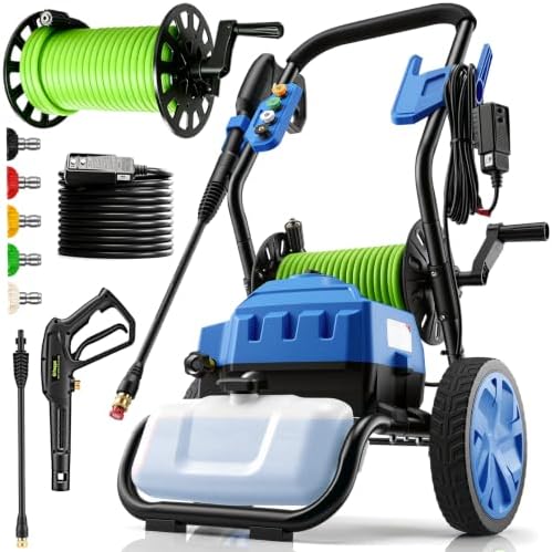 MAX 4800PSI 10" Wheels Electric Pressure Washer, 3L Foam Bottle Professional Electric Power Washer with 5 Nozzles 23FT Hose Reel, 2.8GPM Commercial/Household Pressure Washer Electric Powered, Blue by SOORAITON