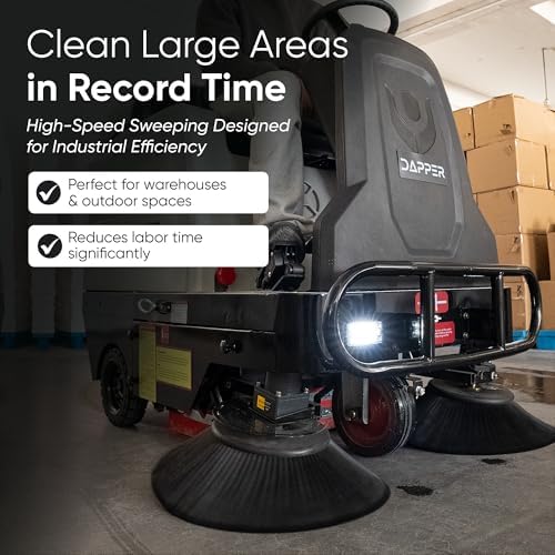 Commercial Ride-On Floor Sweeper, 49" Brush Width, 25 Gal Dustbin, 3hr Runtime 8 hr Charge, 77,500 sq. ft/hr, 6 MPH Max Speed- Ideal for Warehouses, Outdoor Spaces, & Large Facilities - Image 3