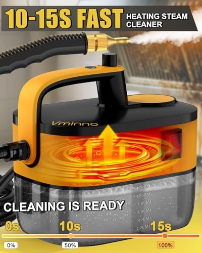 Heavy Duty Steam Cleaner for Home, Fast Heating & 1.2L Tank Handheld Steam Cleaner, 6-Level Adjustable Pressurized Steamer for Cleaning with 11 Accessories for Car, Grout, Tile, Floor and More(Yellow) - Image 2