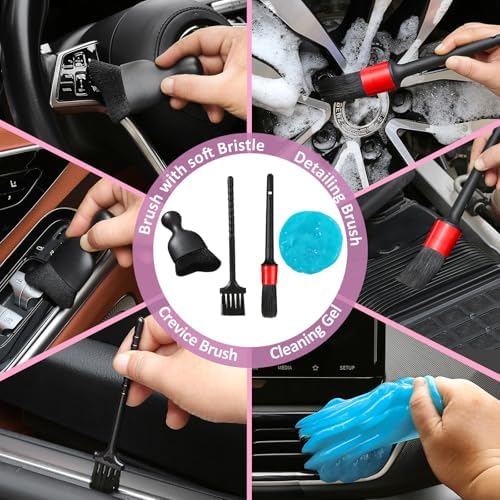 Qydipclin 10pcs Windshield Cleaner Tool, Car Window Cleaning Wash Kit with 4 Reusable Microfiber Pads 1 Spray Bottle and Extendable Handle Auto Glass Wiper Kit, Pink - Image 4
