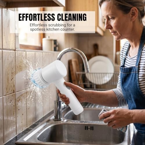 Electric Spin Scrubber - Cordless IPX7 Waterproof Shower Scrubber with 2 Speed Settings and 6 Replaceable Heads，Electric Cleaning Brush for Bathroom，Kitchen and Windows - Image 6