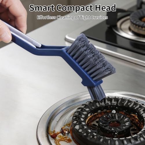 3-in-1 Grout Brush and Crevice Cleaner,with V-Shaped Bristles & Hair Clip-Multi-Surface Gap Cleaning Tool for Bathroom Tiles,Kitchen,Window Tracks,and Narrow Corners (Blue) - Image 5