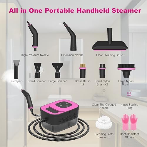 Portable Steam Cleaner for Cleaning with 16pcs Accessories, 6-Level Adjustable, 15s Heat-Up, Handheld Steam Cleaner for Home, Tile, Grease, Dirt, Car Detailing, Lightweight Design for Women& Girls - Image 2
