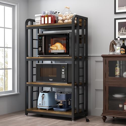 SIREDEEP Bakers Rack with Power Outlet ，4-Tier Kitchen Baker's Rack,Microwave Stand with Storage Suitable for Kitchen, Living Room, Dinning Room，Coffee Bar(Rustic Brown) by SIREDEEP