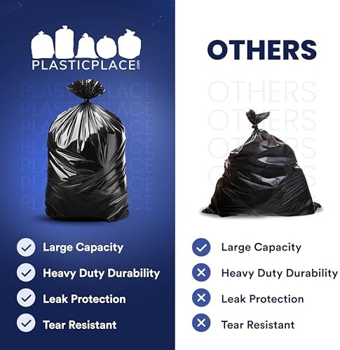 Plasticplace 55-60 Gallon Trash Bags │ 1.2 Mil │ Black Heavy Duty Garbage Can Liners │ 38” x 58” (50 Count) - Image 5