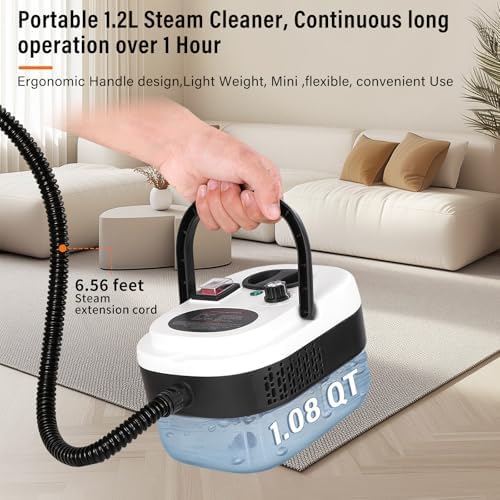 Mixoo Steam Cleaner, 6-Level Adjustable Handle, 15s Heat-Up, 1.08 Quarts Tank, Portable Steamer for Cleaning with 6 pcs Accessories for Home Dirt, Grease, Grout, Tile,Floor, Car (White Black, 1200ML) - Image 4