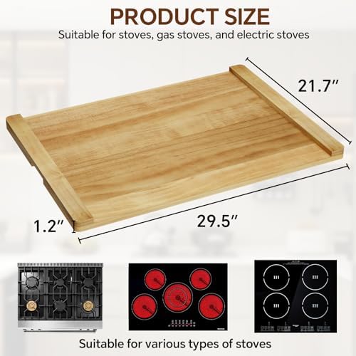 Noodle Board - Stove Top Cover for Electric, Gas, Wooden Stove - Decorative Rustic Kitchen Serving Tray, 30'' * 22'', Bright Wood - Image 2