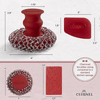 Cast Iron Chainmail Scrubber + Pan Scraper - Ergonomic Stainless and Silicone Cleaner for Pots and Skillets - Premium Food-Safe Design - Easy to Clean Dishwasher Safe Cookware Sponge Kitchen Accessory - Image 4