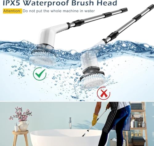 Electric Spin Scrubber,Cordless Cleaning Brush,with 9 Replaceable Brush Heads, Power Scrubber 5 Adjustable Speeds,3 Adjustable Size,for Floor Bathroom Shower Bathtub Glass Car, Gift - Image 5