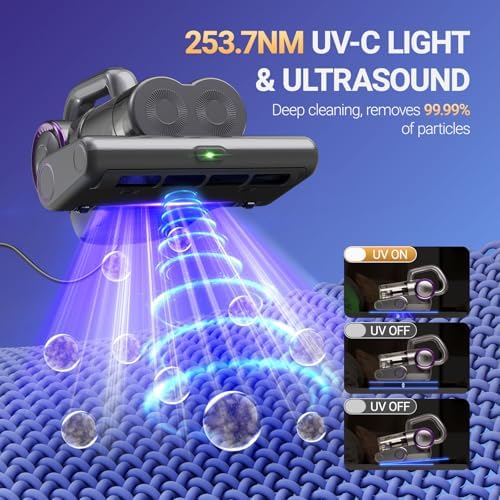 FEPPO Mattress Vacuum Cleaner, 16Kpa Bed Vacuum with 253.7nm UV-C Light - Image 3