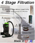 Ezpole Commercial HEPA 4- Stage Filtration Backpack Vacuum with Aluminum Wand and 50' Cord and (5) Heavy Duty Indusrial Duty Attachments - Made in USA - Image 5