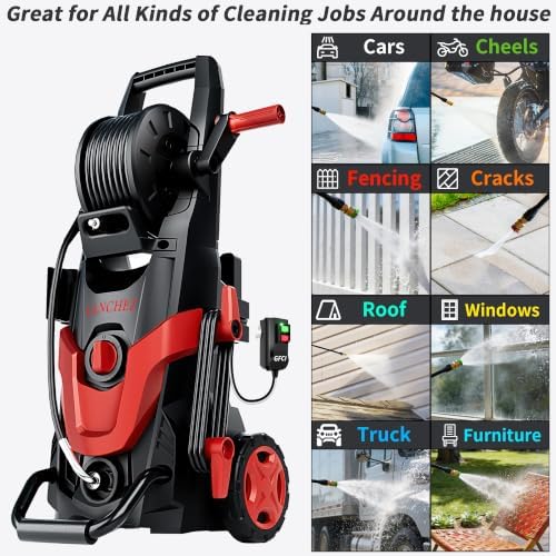 2026Upgraded 4800 MAX Pressure Washer w/5 Quick Connect Nozzles, 35ft Power Cord w/GFCI, Inlet Hose & Filter& Soap Tank for Cars/Driveways/Home Cleaning, Bright Red - Image 4