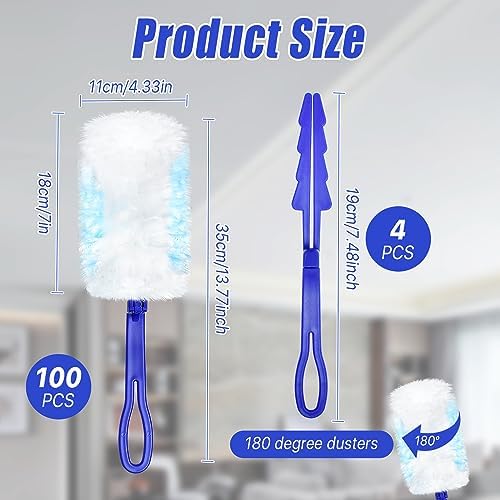 100 Pcs Duster Refills Bulk, Thickened Duster Refill Electrostatic Duster Head, Duster Refills for Cleaning with 4 Handles, Disposable Duster Refills for Cleaning Blinds, Ceiling Fans(Blue) - Image 3