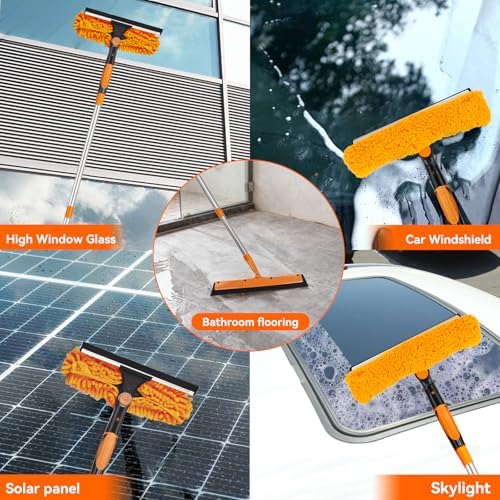 Window Cleaning Tools Window Squeegee: 2 in 1 Double-Sided Professional Cleaner Window Washing Kit with Extension Pole 20+ Ft Duster for High Ceilings Microfiber Scrubber for Indoor Outdoor High Glass - Image 6