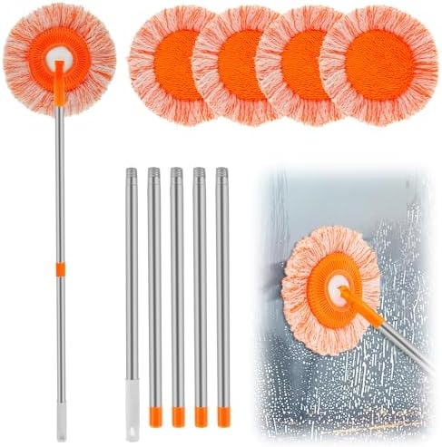 Wall Cleaner Mop with 90" Long Handle, Baseboard Cleaner Tool Duster, Round Dust Mop with 5 Replacement Pads , Dry and Wet Ceiling Cleaning Tool for Painted Walls, Window, Floor by Abizarch