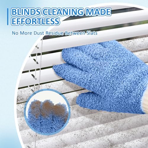 MIG4U Microfiber Dusting Gloves Washable Reusable Cleaning Mittens Gloves Kitchen House Cleaning Car Blinds Blue 4 Pairs S/M - Image 4