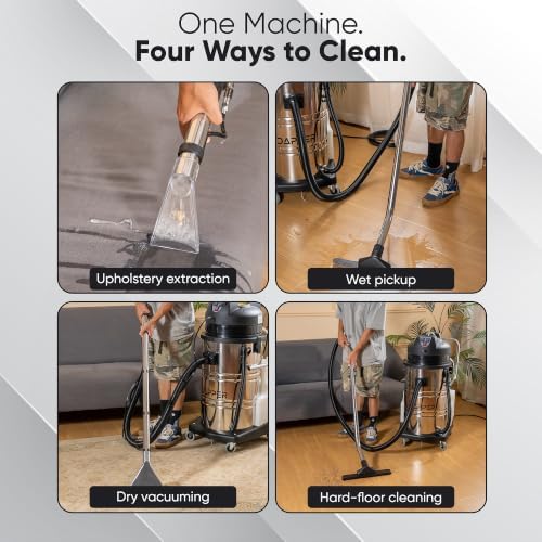 Dapper Supply Commercial 4-in-1 Wet/Dry Vacuum & Carpet Extractor, Carpet & Upholstery Cleaner, 116 PSI, 5.3 Gal. Solution Tank, 21 Gal. Recovery Tank, 2-Year Warranty - Image 3