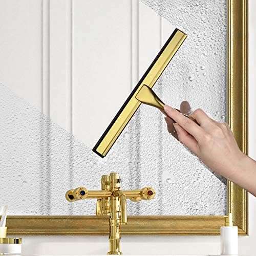 HIWARE All-Purpose Shower Squeegee for Shower Doors, Bathroom, Window and Car Glass - Brass, Stainless Steel, 10 Inches - Image 6