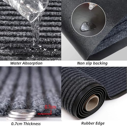 Commercial Entrance Mat 4' x 16.4' Runner Rugs, Non‑Slip Rubber Backing Indoor Outdoor Carpet Runner, Heavy Duty Floor Mat for Entryway Hallway Kitchen Garage Patio Balcony Office, Grey - Image 3