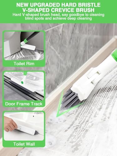 4-in-1 Baseboard Cleaning Tool with Handle 5 Reusable Pads 1 Stiff Bristle Brush Carpet Rake for Pet Hair Removal Baseboard Cleaner Carpet Windows Wall Floor Bathroom Kitchen - Image 4