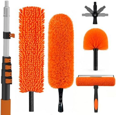 SISUPASSIE 30FT Reach High Ceiling Duster Kit, Window Cleaning kit with 5-24FT Extension Pole, Fan Duster for Ceiling Fan Blades, Microfiber Feather Duster, Rotatable Window Squeegee and Cobweb Duster by Focusonproduct