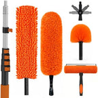 SISUPASSIE 30FT Reach High Ceiling Duster Kit, Window Cleaning kit with 5-24FT Extension Pole, Fan Duster for Ceiling Fan Blades, Microfiber Feather Duster, Rotatable Window Squeegee and Cobweb Duster by Focusonproduct
