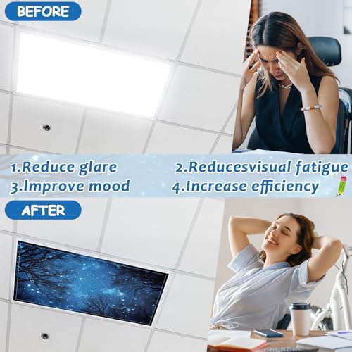 8 Pack Fluorescent Light Covers with 80 Magnets Decorative for Classroom Ceiling Light 4 x 2 Feet Magnetic Cover Filter Easy Install for Office School Home Hospital Drop Ceiling Supplies(Night Forest) - Image 4