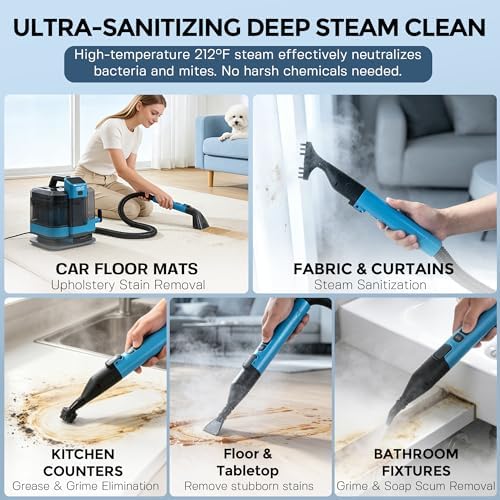 Hausmeister Hydroflex Pro Steam Portable Carpet Spot Cleaner with Steam, 1600W Upholstery Cleaner Machine, 18KPa Strong Suction, Cold/Hot/Steam Modes, Self-Cleaning, for Couch, Car Seats & Rugs - Image 6