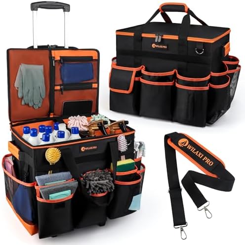 WILAXI PRO Large Rolling Cleaning Caddy with Wheels and Detachable Trolley, Extra Large Water-Resistant Cleaning Cart for Housekeepers, Cleaning Supplies Organizer with Multi-Pockets Tools Storage by WILAXI+PRO