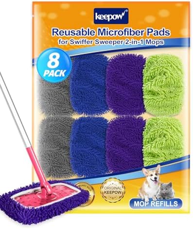 8Pcs Reusable Microfiber Mop Pads Compatible with Swiffer Sweeper Mop by KEEPOW