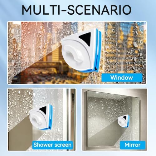 Double Sided Magnetic Window Cleaner Tool for 3–8mm Single-Pane Glass, Triangle Magnet Window Cleaner Tool with Safety Rope, Absorbent Pads and Squeegee for Home Windows and Shower Glass (2) - Image 6