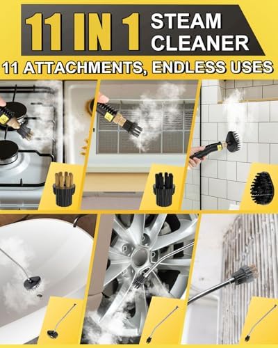 Heavy Duty Steam Cleaner for Home, Fast Heating & 1.2L Tank Handheld Steam Cleaner, 6-Level Adjustable Pressurized Steamer for Cleaning with 11 Accessories for Car, Grout, Tile, Floor and More(Yellow) - Image 4